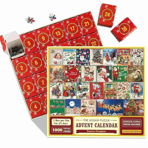 Adventskalender 2023 Puzzle Erwachsene,24 Teile-Jigsaw Puzzle 1000 Teile Weihnachten Geschenke für Erwachsene und Kinder Weihnachtskalender Geschenk Nikolaus Mädchen Junge,Hausdekoration (D)