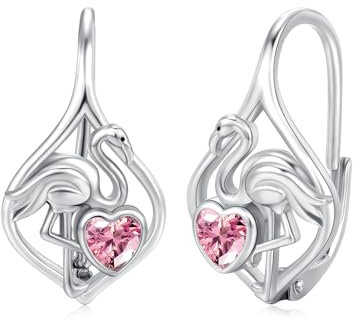 Flamingo Ohrringe Mädchen 925 Sterling Silber OHAYOO Tier Leverback Ohrringe für Frauen Flamingo Rosa Herz Oktober Geburtsstein Ohrringe Schmuck für Mädchen Geschenk