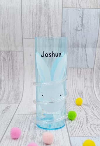 Personalised Easter Cup, Childrens Cup, Easter Drinking glass, Easter Bunny, Easter Gift, Easter Cup with straw (Blue)