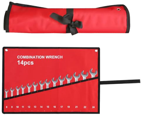 Schraubenschlüssel Rolltasche 6–25 Taschen Aufrollbare Werkzeugtasche Rot Leinwand Schraubenschlüssel Rollen Tasche für Heimwerker, Elektriker, Handwerker(14 Pockets)