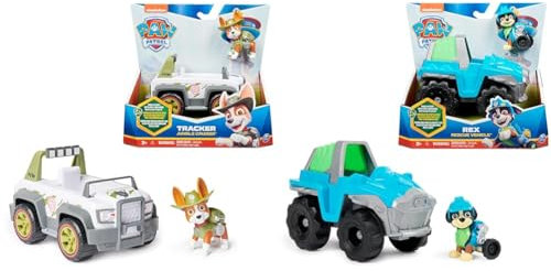 PAW PATROL, Jungle Cruiser mit Tracker-Figur & Dinosaurier-Rettungsfahrzeug mit Rex-Figur (Sustainable Basic Vehicle/Basis Fahrzeug), Spielzeug für Kinder ab 3 Jahren