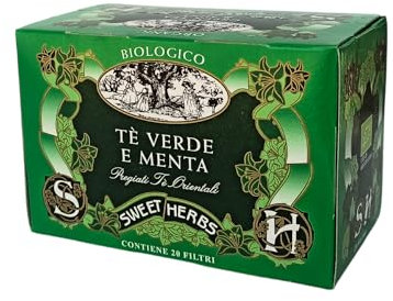 Sweet Herbs® | Tè Verde Biologico e Menta Dolce | Tè Verde Orientale e Foglie di Menta - 20 Filtri in Singole Bustine (30 Gr)