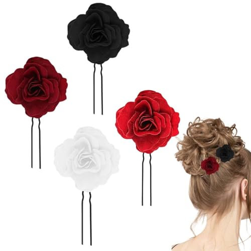 4PCS Barrette Fleur Pince à Cheveux Pince à Cheveux Pour Mariage Nuptiale Beach Décoration pour femmes et filles Fleur Clip à Cheveux Broche Corsage Poignet Décoration de Fête Vacances pour la Plage