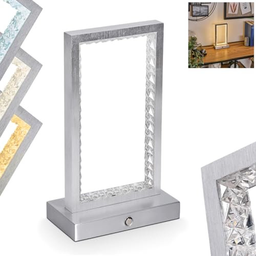 LED Tischleuchte Arufe, dimmbare Tischlampe aus Metall/Kunststoff in Silberfarben, Leuchte mit Touchdimmer, USB-C Anschluß, An-/Ausschalter, Lichteffekt, Akku, 3 Watt, 300 Lumen, 2700-6500 Kelvin