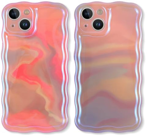 Buoluoioir 2 Pezzi Cover per Apple iPhone 14 6,1,Colore Lindo Patrón Custodia Motivo Aesthetic Disegno Morbida Silicone Cellulare Protection Case per Donne,8