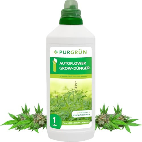Purgrün® Autoflower-Grow-Dünger 1 Liter – Schnell wirksame mineralische Rezeptur – Flüssigdünger für Indoor & Outdoor – NPK 5+4+6 – Wachstumsdünger in Premium-Qualität – Für kräftiges Wachstum