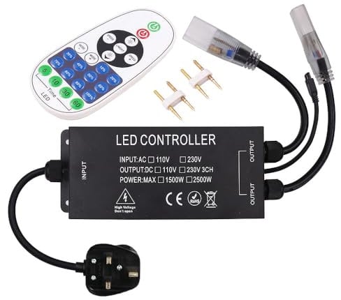 GQL 23-Key RF Remote Control + 2500W Dimmer Transformer for Dimmable LED Strip Brightness Adjust (PCB 6mm)