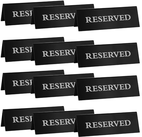 Ragyzity 12 cartelli double-face in acrilico riservato, colore nero, tipo tenda da tavolo per prenotazione degli ospiti, matrimoni, feste al ristorante, 150 x 50 mm