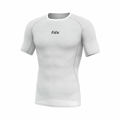 FDX Men's Cool Mesh Base Layer Top Short Sleeve Compression Shirt White XL