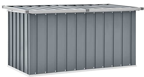 IKAYAA Wasserdichte Metall Gartenbox XXL - Kissenbox - Werkzeugkasten Gerätebox Gartentruhe in Grau - 129 x 67 x 65 cm