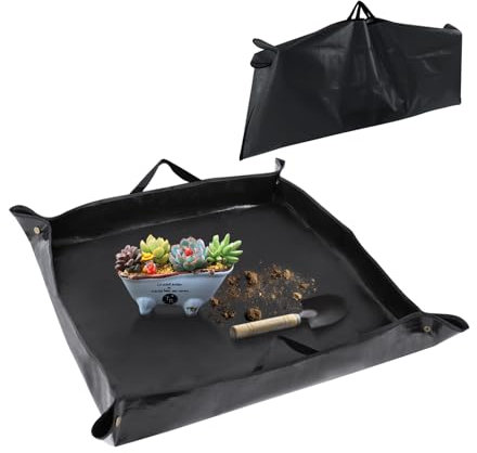 Nwvuop Alfombrilla de trasplante impermeable de 100 x 100 cm para trasplante de plantas de interior, alfombrilla grande para macetas de regalo para los amantes de las plantas (negro)