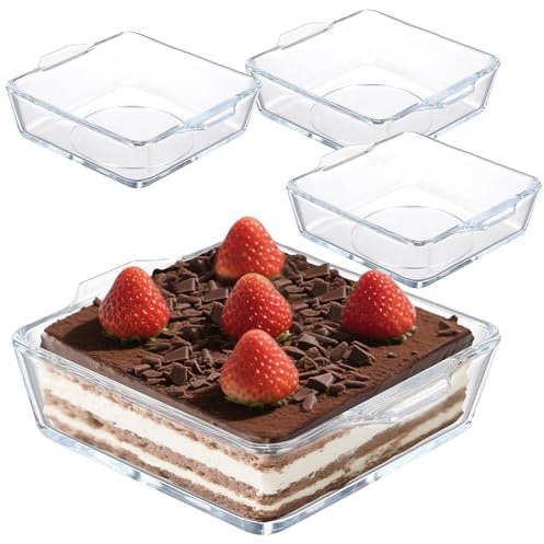 AIHSUMC Lot de 4 mini plats à gratin en verre transparent avec poignée 0,5 l - Petit moule à cake en verre empilable - Moules carrés empilables pour four, micro-ondes, lasagnes, tiramisu