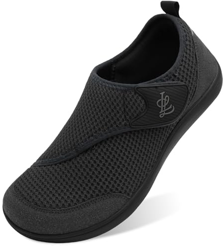 LeIsfIt Mens Wide Diabetic Shoes Adjustable Barefoot Walking Shoes Breathable Zero Drop Sneakers for Wide Width Arthritis Edema Feet Black Size 14