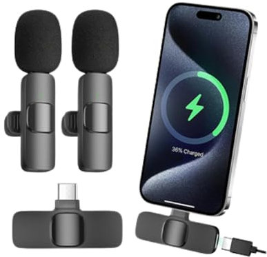 Micrófono Inalámbrico movil, micrófono de Solapa Bluetooth, Micro Solapa Doble, Micrófonos Inalámbricos Plug & Play para Móvil, Vlogs, Clases, Entrevistas y Streaming