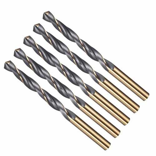 CoCud Drill Bit 8.5mm Cutting Diameter 4341 HSS for Wood 5-Pieces | Jobber Bits Gold and Black 118° Cutting Angle - (Applications: for Drilling Plastic Wood Soft Metal)