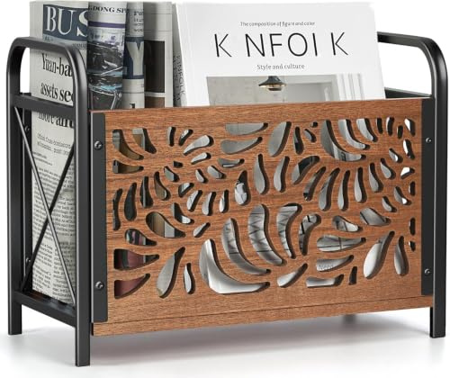Optyuwah Zeitungsständer Holz Zeitschriftenhalter modern Zeitungshalter | Magazinständer Elegantes Skelett-Muster Aufbewahrungskorb Magazinsammler Aufbewahrung Organizer für Kataloge 33x26x17cm