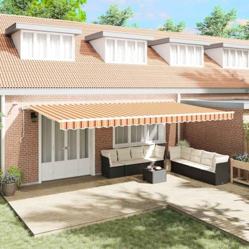 QJBSAVVA Einziehbare Markise 600x300 cm Gelb Orange mit LED Beleuchtung Gelenkarmmarkise für Balkon Terrasse Garten Robustes Outdoor Sonnenschutz