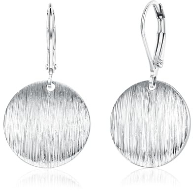 Roheafer Ohrringe Silber 925 Hängend Damen Hypoallergen Creolen Ohrringe mit Anhänger Leverback Ohrhänger Gehämmerte Stange Scheibe Kreis Raute Ohrhänger Hängend Schmuck Geschenk