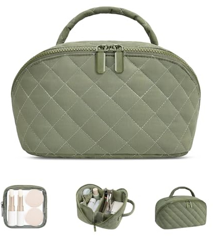 Makeup Bag,Flat Lay Make Up Bags,Wide Open Water-Resistant Cosmetic Case for Women,Puffer Large Capacity Organizer Bag Set