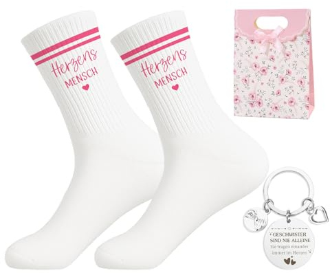 Geschenk für Freundin Herzmensch Socken Set mit Tasche und Schlüsselanhänger, Beste Freundin Geschenke mit Herz, Geschenk Beste Freundin Geburtstag Valentinstag Weihnachten, Damen Socken 36–42