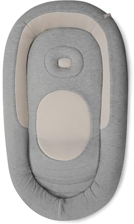 Inglesina Welcome Pod - Sdraio per neonati (0-8 mesi), conforme agli Stati Uniti, con supporto ergonomico per il tempo e il gioco della pancia, traspirante in bambù e rete 3D, grigio armonia
