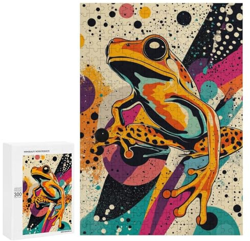 300 PCS Puzzle Für Erwachsene Und Jugendliche Playful Frog Pop Art Print Colorful Nature Decor, Animal Lover Gift, Retro Wall Art F... Puzzle Spielzeug Wanddekoration Wandkunst Geschenke