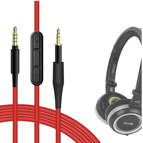 GEEKRIA Audio Cable with Mic Compatible with AKG K430, K450, K451, K452, Q460, K480, 2.5mm Aux Replacement Stereo Cord with Inline Microphone and Volume Control (4 ft / 1.2 m)