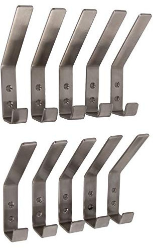 Gedotec Mantelhaken Wand-Montage universal Garderobenhaken Edelstahl Kleiderhaken gebogen - SANDRA groß | 135 x 20 mm | Wandhaken zum Schrauben | 10 Stück - Wand-Garderobe mit Befestigungsmaterial