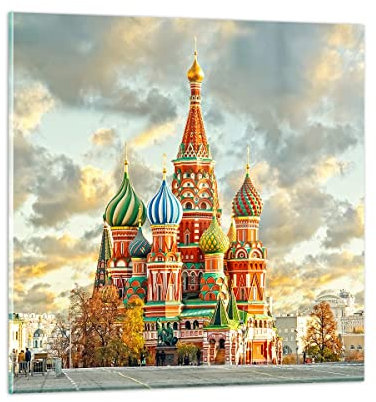 Bilder auf Glas Russland moskau kathedrale rotes quadrat Glasbild 60x60cm Wandbilder Dekoration Wohnzimmer Schlafzimmer Küche Deko Groß Wanddeko Bild im Glas Wand Kunstdruck Art Modern GAC60x60-2821