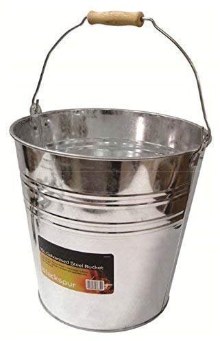Garden Mile® Large 15L Galvanised General Purpose Metal Steel Bucket Metal Cleaning Galvanised Bucket Heavy Duty Strong Metal Hod with wooden handle Steel Ash Coal Hod Fire Water (15L)