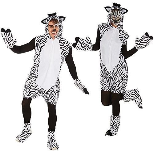 tectake Kostüm Zebra für Sie und Ihn | Aus weichem Fellimitat | Ärmellos und vorne mit praktischem Reißverschluss | Inkl. Handschuhe, Beinstulpen und Ganzkörperstrumpfhose (XL | Nr. 300892)