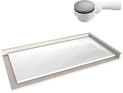 Receveur de douche rectangulaire en SMC - 3,2 cm de hauteur - blanc - Dimension:90x180cm, avec système d'évacuation type B