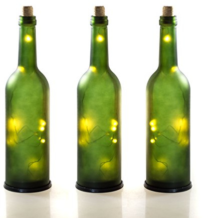 DbKW (3X grün) LED Weinflaschen/Glasflasche satiniert, 10 LEDs, batteriebetrieben, In & Outdoor geeignet. Weinflasche mit LED-Beleuchtung