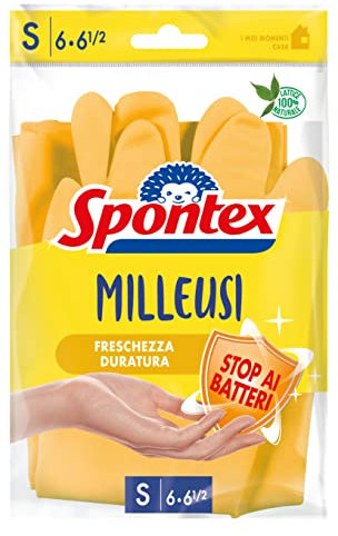 Spontex Handschuhe Casalinghi Milleusi Extra, 100% Latex mit Baumwollfutter, 1 Paar, Größe wählbar Taglia S gelb