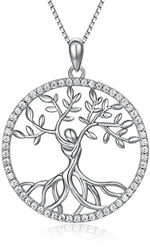 jiamiaoi Tree of Life Necklace Sterling Silver Necklace for Women Silver Tree of Life Necklace White Gold Cubic Zirconia Tree Necklace