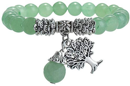 mookaitedecor Aventurine Verte Bracelet Pierre Elastique, Bracelet Chakra Perles Tibétain Bouddhiste avec Pendentif Arbre de Vie