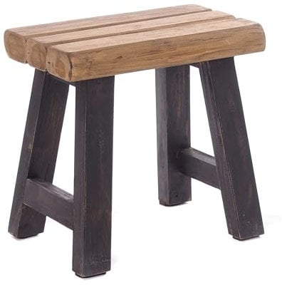 DESIGN DELIGHTS Vintage SITZHOCKER Rustic | 41x42x24 cm (HxBxT), Teakholz | Holzhocker, Teakhocker, Pflanzenhocker | Farbe: 04 schwarz-Natur