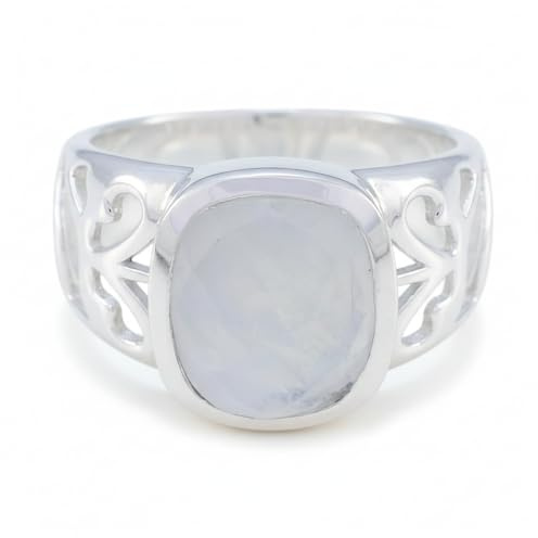 55Carat Echter Regenbogen-Mondstein Herren-Ring 925 Sterling Silber Kissenform handgefertigt Band in Größe H-Z