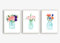 Din A4 Kunstdruck ungerahmt 3er Set Vase mit Rosen Pfingstrosen Blumen Blumenstrauß Kornblume Aquarell Druck Poster Bild