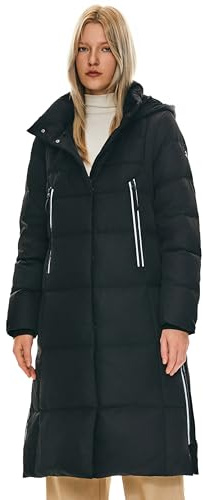 Orolay Women's Long Puffer Coat Thickened Winter Down Jacket with Hood Warm Quilted Outdoor Coat for Hiking, Travel Pirate Black 2XL