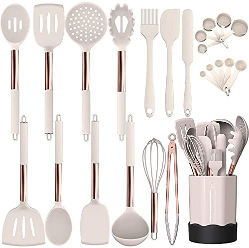 Set di utensili da cucina in silicone, set di utensili da cucina Fungun con manico in rame 24 pezzi set di strumenti per gadget da cucina, set di spatole da cucina antiaderenti resistenti al calore..