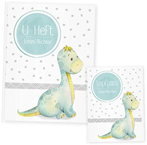 U Heft Hülle Dino Uhefthülle & Impfpass Hülle Set, (Uheft Set personalisiert, Dinosaurier 3)