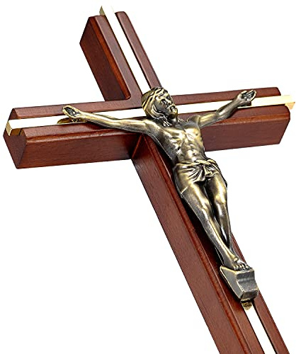 ACHIBANG Crucifix Wall Cross, 10 Inch Wooden Catholic Jesus Home Decor
