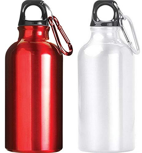 nm 2 Borracce 400 ml con Moschettone Alluminio Bottiglia Acqua Alta qualità Adatta Viaggi Bambini Sport Palestra Scuola Lavoro Tempo Libero Riutilizzabile Idea Regalo (Bianco - Rosso)