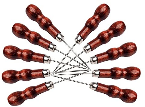 10 Ahlen/Vorstecher mit Holzgriff Lederahle, ca. 13 cm lang