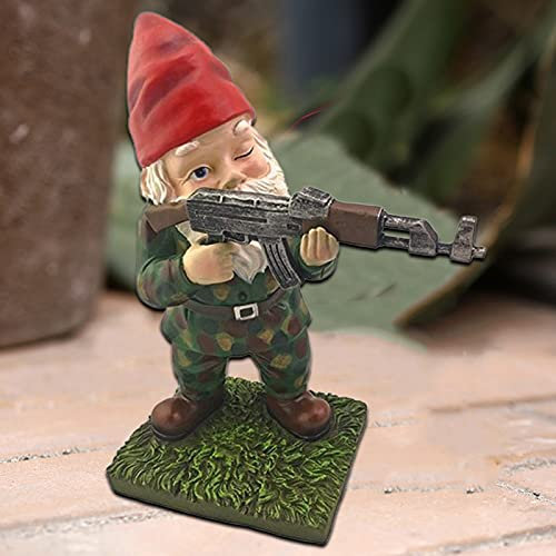 Gnomes de jardin militaires avec pistolets - Statues amusantes - Décoration de bureau - Intérieur ou extérieur - (F)