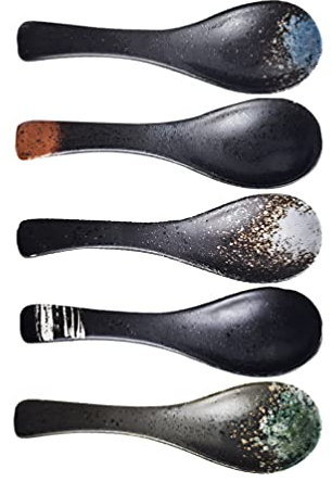 UPKOCH Juego de 5 cucharas japonesas para sopa, estilo retro, de cerámica, para sopa, raciones asiáticas chinas, pasta, cubertería