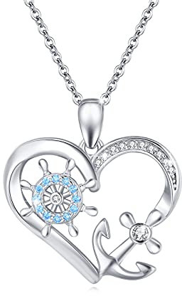 OHAYOO Anker Kette Damen 925 Sterling Silber Nautische Ozean Kette Sailor Anhänger Ozean Tropischer Anker Schmuck Geschenke für Damen Mädchen