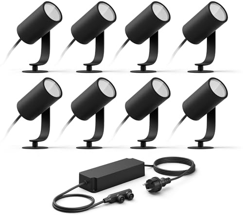 Philips Hue Lily Basic Set of 8 Garden Spots (Anthracite) - White and Colored Light - Includes Power Cable Garden Lighting - Hue White and Color Ambiance