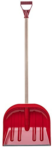 KADAX Schneeschaufel aus Kunststoff, Schaufel mit ergonomischem D-Griff, Blattbreite: 45 cm, Schneeschieber mit Holzstiel, Schneeschippe, Schneeräumer (Rot)